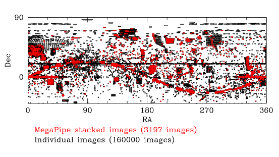 Individual MegaCam images and MegaPipe stacked images